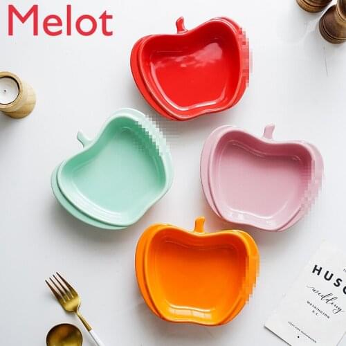 Hand-Painted Childrens Creative Personal Household Tableware Simple Ceramic Apple Bowl Snack Bowl Rice Bowl Salad Bowl