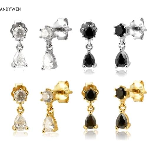 ANDYWEN 100% 925 Sterling Silver White Zircon Stud Earring Ovals Mini Small Women Luxury Piercing Rock Punk Jewelry For Gift