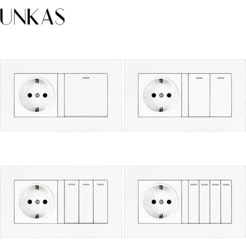 UNKAS EU Standard Wall Socket 146MM*86MM + 1 2 3 4 Gang 1 / 2 Way On / Off Light Switch Tempered Crystal Glass Panel Outlet