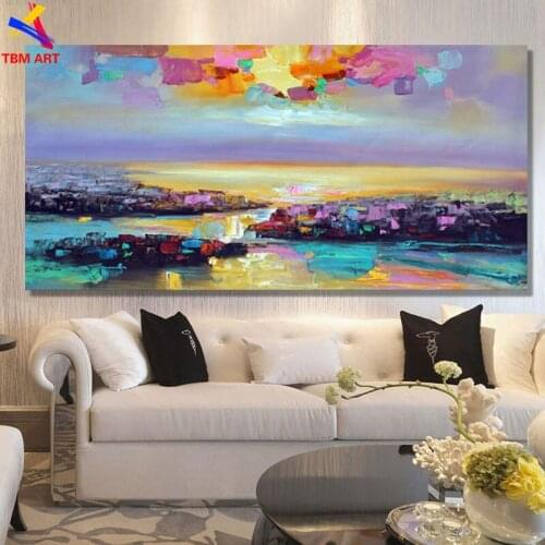 Sunset Lake Picture Hand painted Modern Abstract Oil Painting on Canvas for Living Room Wall Art Home Decoration Gift SL045