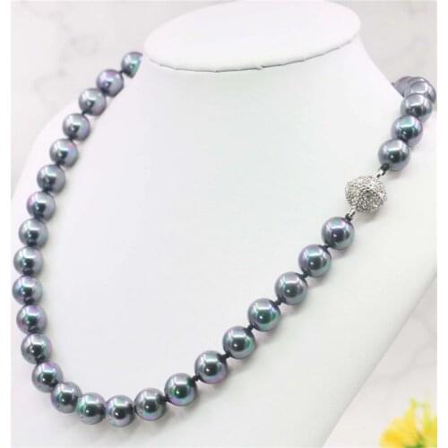 2021 10mm Black South Sea Shell Pearl Necklace Rope Chain Beads DIY Fashion Jewelry Making Design Natural Stone (Minimum Order1)