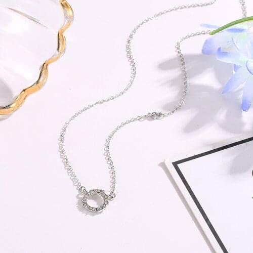 Starry Bling Full Clear Shiny Crystal Circle Pendants Silver Plated Necklaces For Women