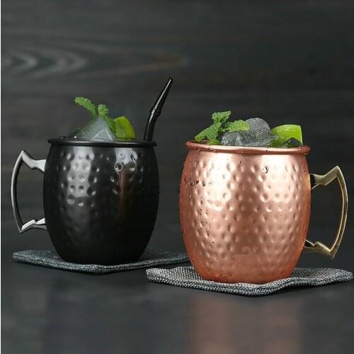 1/ 4 Pieces 550ml 18 Ounces Moscow Mule Mug Stainless Steel Hammered Copper Plated Beer Cup Coffee Cup Bar Drinkware