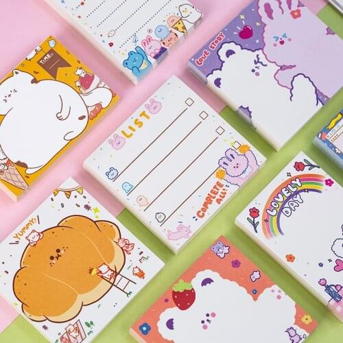 100 Sheets Kawaii Stationery Rabbit And Bear Memo Pad Girl Daily DIY Notepad Sticky Notes Escolar Papelaria Korean School Supply