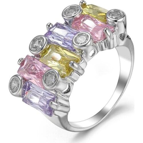 2020 Hot Sale Temperament Multi Colour Crystal Zircon Distinctive Spring Jewelry Wholesale Retail Ring for Women Wedding gift