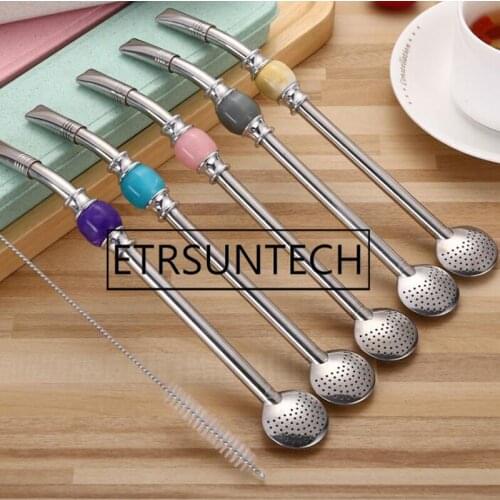 30sets Stainless Steel Straws Yerba Mate Tea Bombilla Gourd Reusable Drinking Straws Filtered Spoon With Brush Box