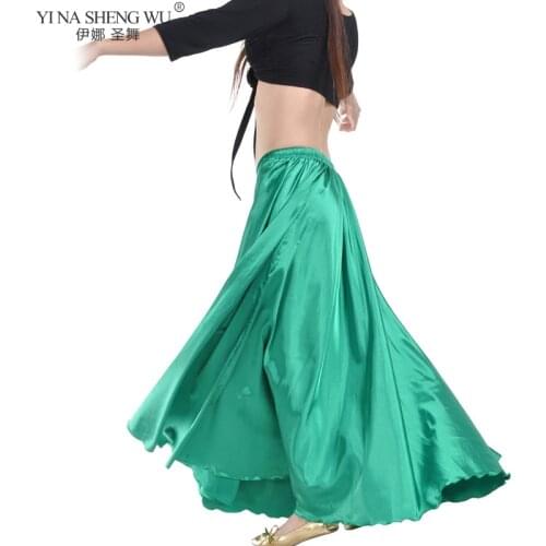 360 Degree Satin Skirt Belly Dance Women Gypsy Long Skirts Dancer Practice Wear 15 Color Assorted Solid Purple Gold Dancer Skirt