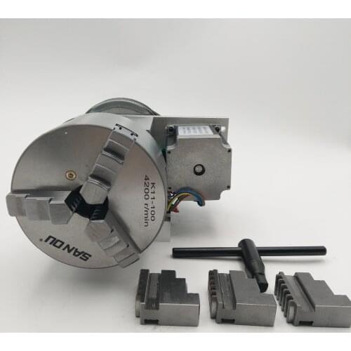 CNC 4th Axis K11 3 Jaw Chuck CNC Rotary Axis 100mm 4th A axis Ratio 6:1 Hollow Shaft for CNC Router New 1 Year Warranty