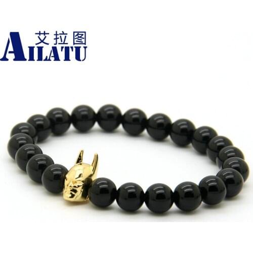 Ailatu 10pcs/lot 8mm A Grade Black Onyx Stone Fashion Roman Knight Bracelet Fine Men Women Party Gifts