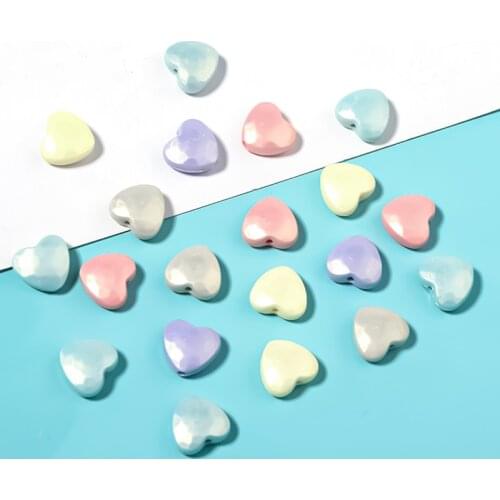 Linsoir Fashion Heart Shape Acrylic Beads 100pcs/Lots 11.5mm Macaron Color Large Beads for Jewelry Making Charm for Bracelet