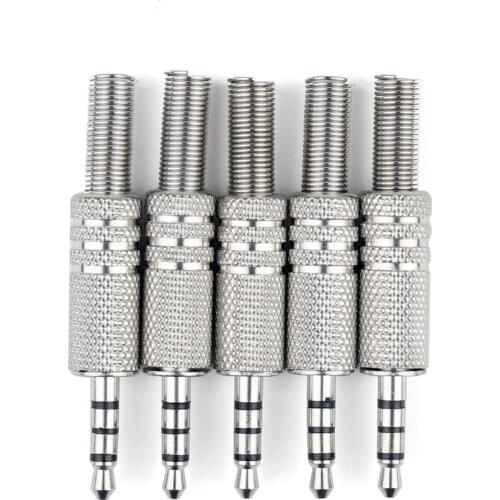 Areyourshop 5 Pcs Metal Stereo 4 Pole 3.5mm Male Repair Headphone Jack Plug Audio Soldering Adapter Plug Jack Connector