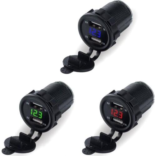 12V/24V Dual Port Car USB Charger Power Outlet For Ipad Iphone Car Boat Mobile Phones Led Voltage Meter For Car Motorcycle