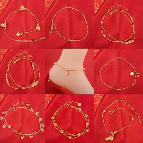 24K Gold Bells Anklets for Women Charm Leg Female Bracelets lucky Ankle Bracelet with pendants sandal luxury Jewelry accessories