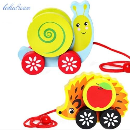 Wooden blocks hedgehog and snail toy wooden animal toy with tyre for children gift movable toys