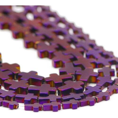 Jesus Cross Shape Purple Hematite Natural Stone Charm Spacer Loose Beads For Jewelry Making Handmade DIY Bracelet 4x6/6x8/8x10MM