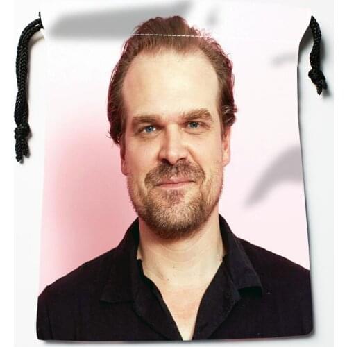 Custom David Harbour Drawstring Bags Wedding Party Christmas Gift Pouches Packing 18x22cm Satin Fabric Storage Bag 12.2