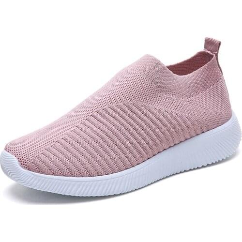 Women Sneakers Knitting Spring Autumn New Plus Size Female Mesh Vulcanized Ladies Slip On Breathable Flats Casual Women Shoes
