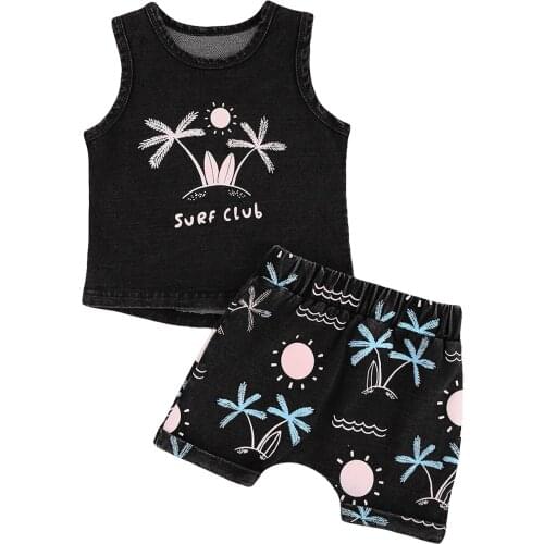 2Pcs Baby Summer Beachwear, Sun Print Sleeveless Vest + Elastic Waist Shorts for Toddler Boys, Girls, 0-5 Years