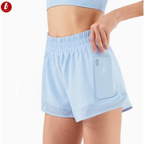 LULU MESH PANEL Lined Workout Gym Athletic Shorts Women Lightweight High Waist Sport Fitness Running Shorts with Side Pocket