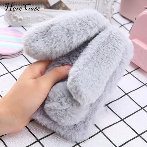 Fashion Fluffy Plush Warm Cell Phone Cases For iPhone SE 5 5s Cases Fur Rabbit Diamond Cover Soft TPU Fundas Coque For iPhone 5