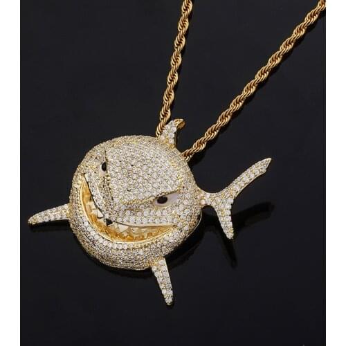 Ins explosion models 6IX9INE same shark pendant full zircon personality tide hip-hop shark mens necklace