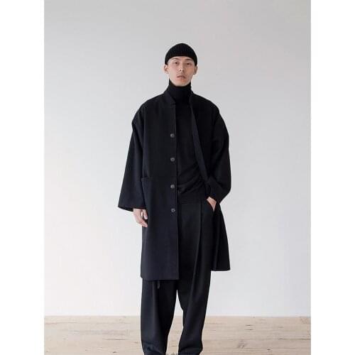 Mens Mao Ni coat loose stand-up collar mid-length Ni autumn and winter Japanese Chinese style
