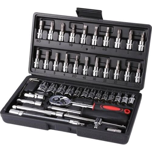 46pcs Socket Ratchet Car Repair Tool Wrench Set Head Ratchet Pawl Socket Spanner Screwdriver Professional Repair Hand Tool Kit