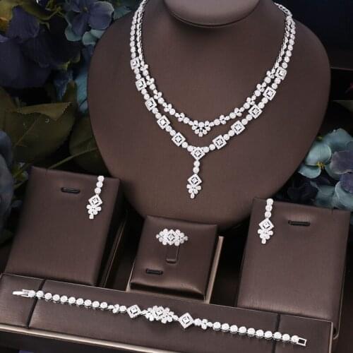 AccKing 4pcs Bridal Zirconia Full Jewelry Sets For Women Party, Luxury Dubai Nigeria CZ Crystal Wedding necklace sets