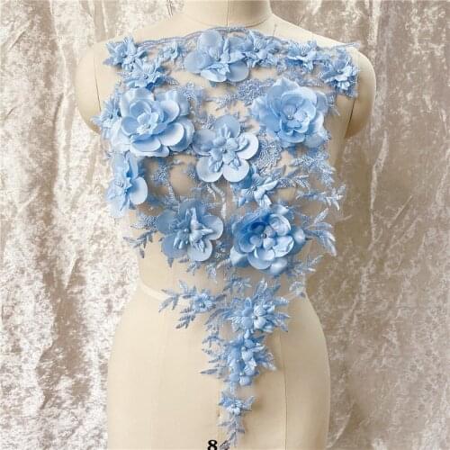 New 3D Flower Beads Embroidered Patches For Wedding Evening Dress DIY Lace Fabric Appliques Trims Collar Mesh Sew On Decoration