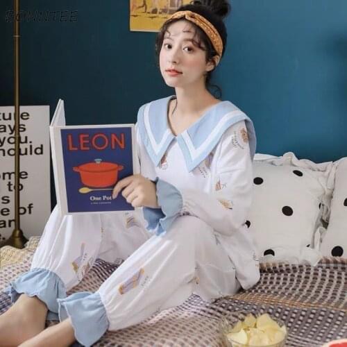 Pajama Sets Women Hot Sale Ins Fashion Chic Fall Korean Kawaii Schoolgirls Pajamas 2 Piece Trendy Soft Popular Ladies Sleepwear