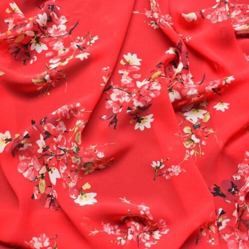 HLQON polyester plain Chiffon flowers red fabric for dress cloth felt patchwork tissue coat Sewing DIY Material by 100x145cm