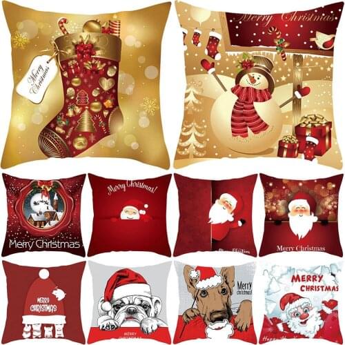 Cartoon Christmas Santa Snowman Dog Gift Throw Pillow Cushion Cover Sofa Decor Pillow Case Pillow Cover Decorative Pillowcase