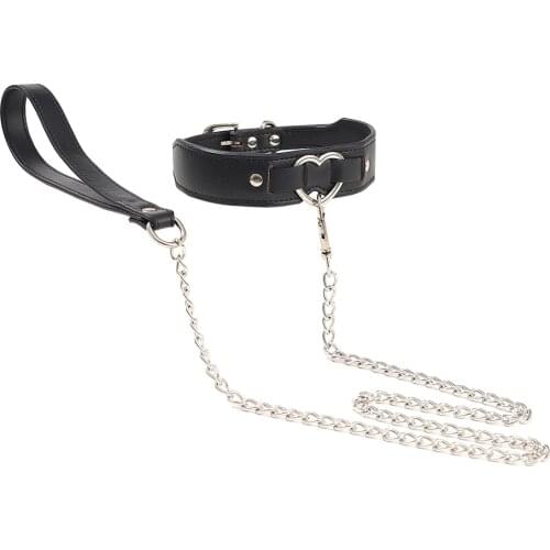 Sexy Leather Chain Collar with Leash BDSM Bondage Fetishs Collar Adult Lingerie Sex Accessories for Woman Jeux Sexuel