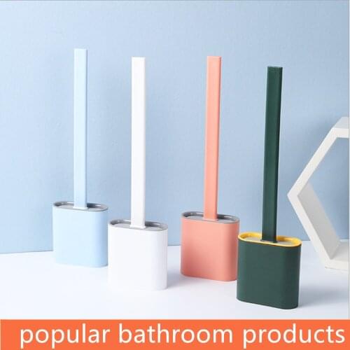 Bathroom Silicone Wc Toilet Brush Wall Mounted Flat Head Flexible Soft Brush Silicone Brush for Floor Bathroom Cleaning