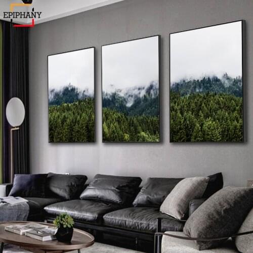 Nordic Forest Landscape Wall Art Canvas Poster Minimalist Print Painting Scandinavian Decorative Picture Living Room Decoration