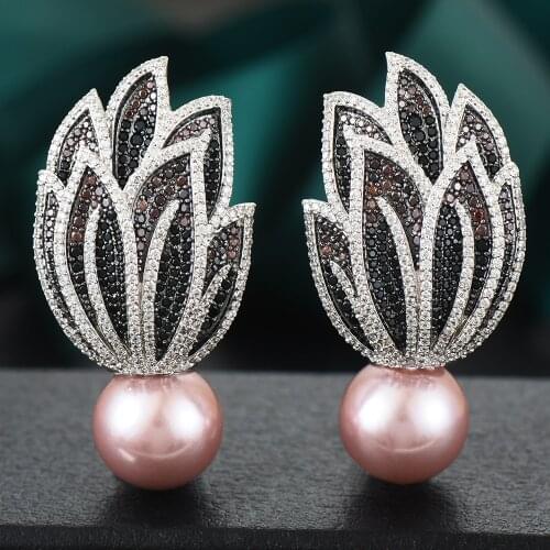Super Luxury Passionate torch Pearl Earrings Trendy Cubic Zircon Wedding Engagement Party gold earrings for women 2020