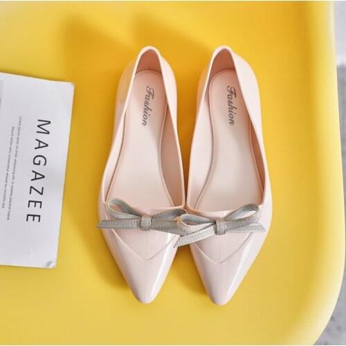 Fashion PVC Spring Women Shallow Pointed Flat Shoes Sweet Butterfly Fruit Jelly Shoes Soft bottom ballet Shoes Work Rain Boots
