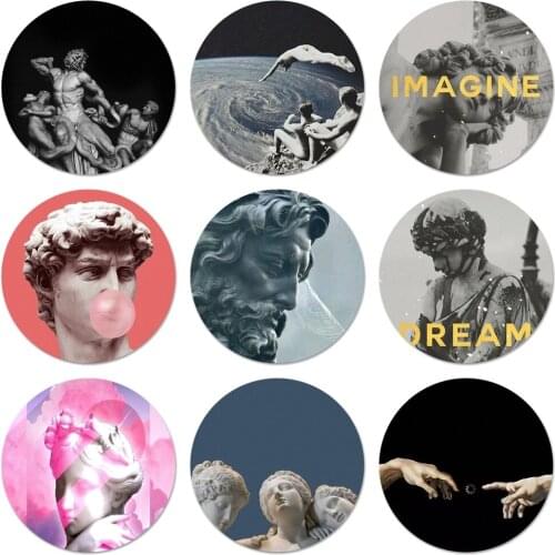 58mm Retro Vintage Art Statue Icons Pins Badge Decoration Brooches Metal Badges For Backpack Decoration