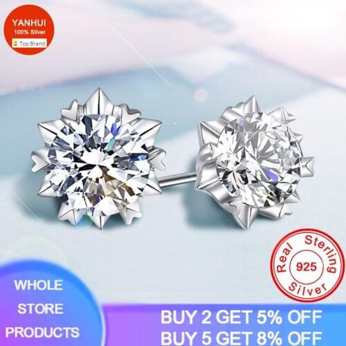 YANHUI Luxury Solitaire 2.0ct Lab Diamond Stud Earring Real 925 Sterling Silver Jewelry Engagement Wedding Earrings Women Gift