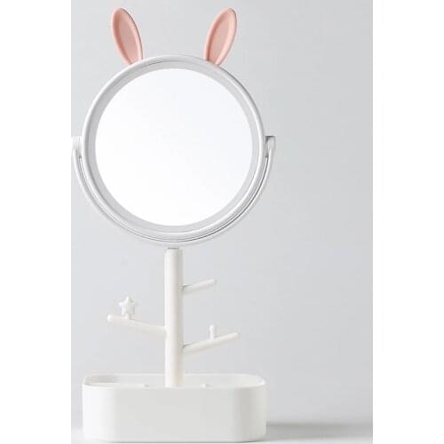 Makeup LED Mirror USB Charging Table Desktop Bathroom Travel Pink Cat Ear Cartoon Rabbit Ear Countertop Base Beauty Touch Screen