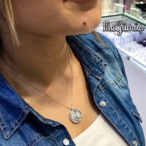 Pearl Stone Double Dove Love Silver Necklace