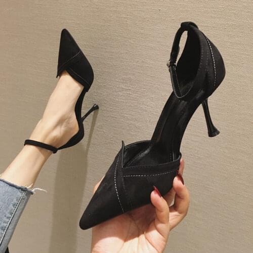Black Buckle High Heels Women 2021 Spring and Autumn New All-match French Girl Pointed Stiletto Professional Single Shoes Women