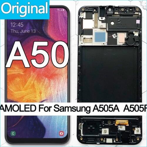 100% Super AMOLED 6.4" LCD For Samsung galaxy A50 LCD 2019 A505F/DS A505F A505FD A505A Touch Screen Digitizer Assembly OEM