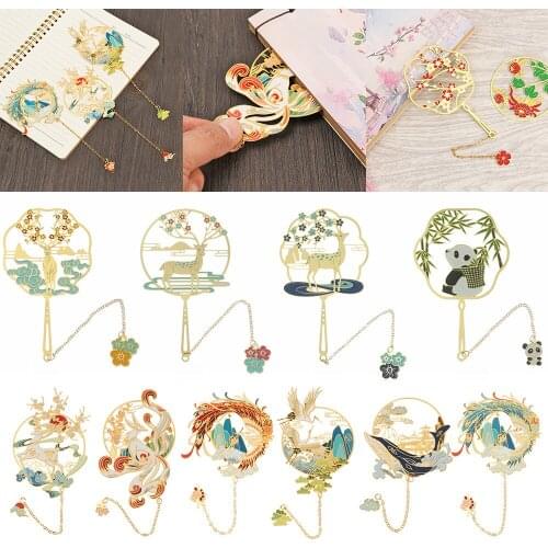 Tasseled Hollowed Book Clip Pagination Mark Chinese Retro Hollow Design Brass Bookmark Stationery School Office Home Supplies