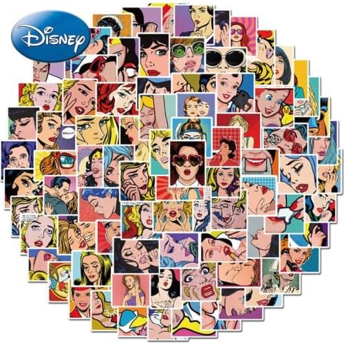 100 Pcs Disney Complex Pop Style Girl Sticker Comic Character Art Retro Hand Account Material Waterproof Sticker