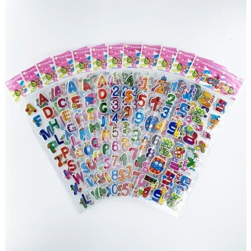 12 Sheets/Set Digital Letters Bubble Stickers Early Learning Educational Toy for Kids DIY Scrapbook Sticker