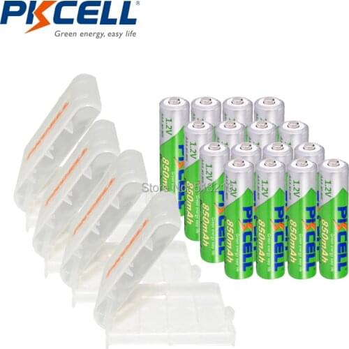 16PCS PKCELL AAA 850mah 1.2v NIMH batteries rechargeable battery AAA LSD batteries and 4PCS AA/AAA battery box holder for toys