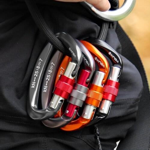 25KN Rock Climbing Carabiner D Shape Safety Master Screw Lock Buckle Outdoor Caving Mountaineering Quick Descent Equipment