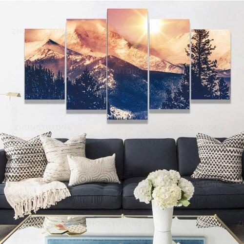 5 Painting Dawn In Mountain Canvas Painting Winter Canvas Landscape Canvas Painting For Living Room