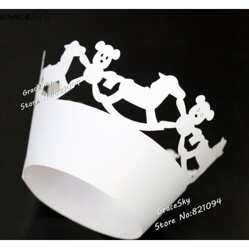50pcs free shipping die out hobbyhorse bear Birthday Cupcakes Wrappers Baking Cakes Wrappers Baby shower Party Cake decoration